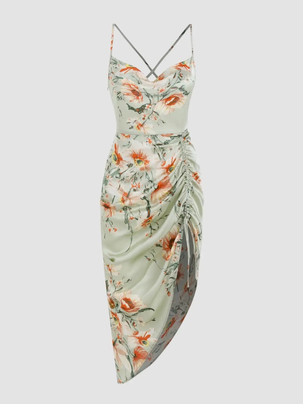 Green Floral Mock Neck Dress